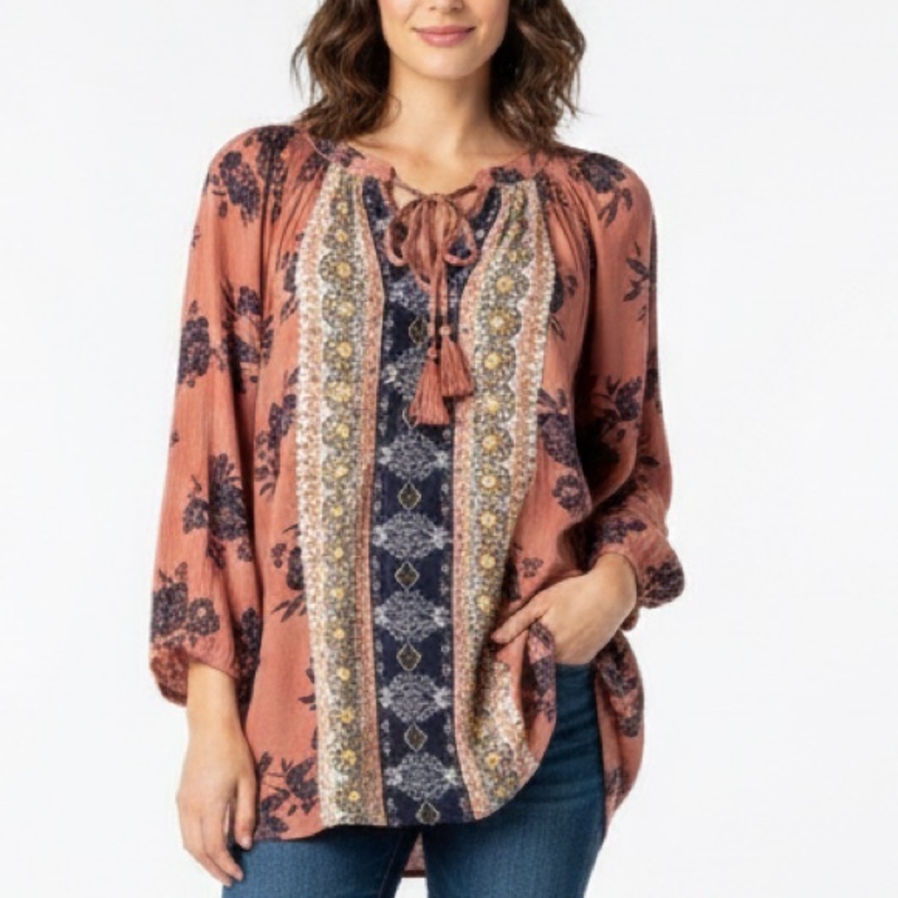 Mason Belle Boho Tunic Blouse top XLARGE Boho Anthropologie XL burnt orange